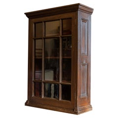 Antique 19th Century English Glazed Wall Cabinet with Yellow Stained Glass