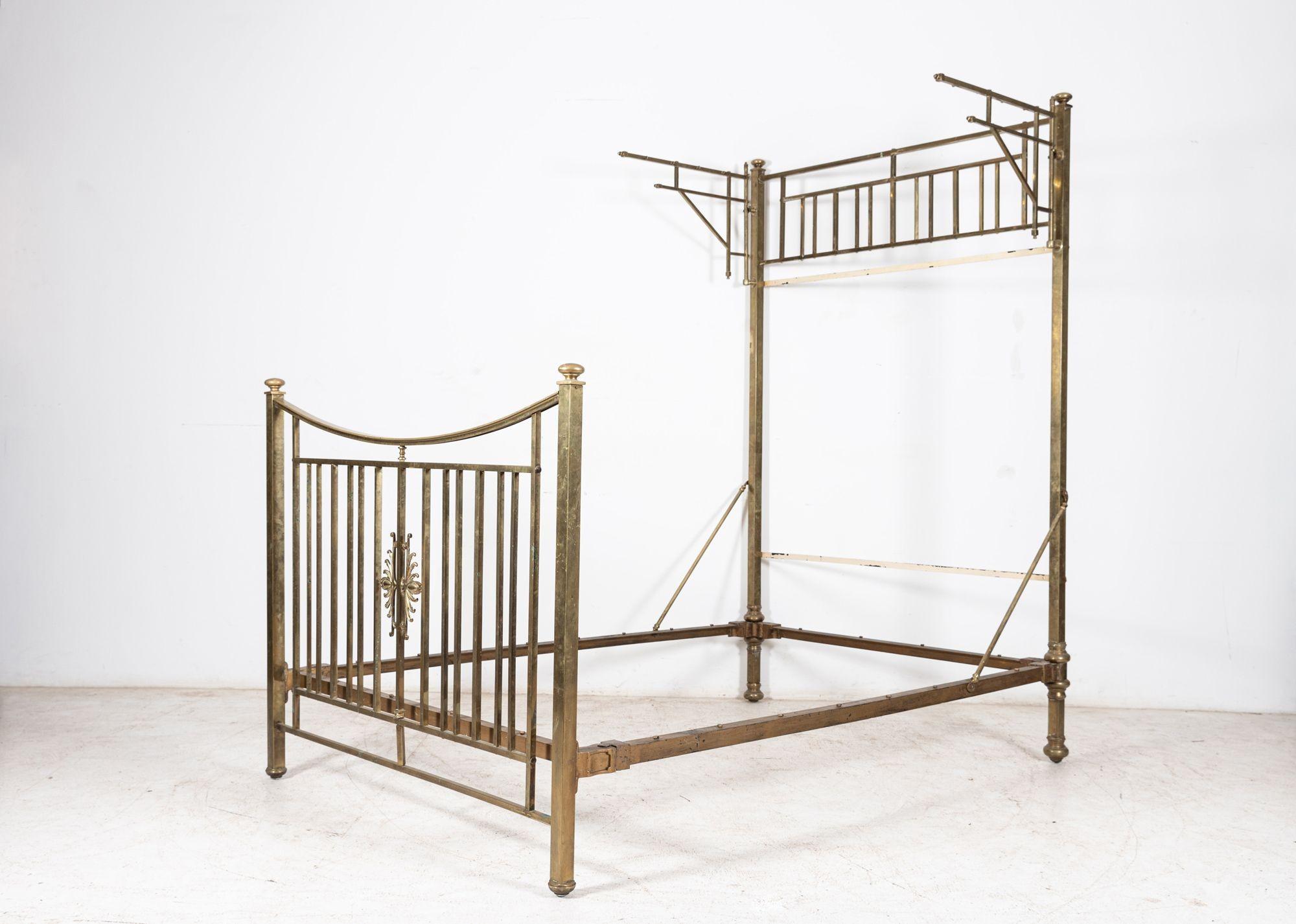 19th C English Half Tester Double Brass Bed Frame In Good Condition For Sale In Staffordshire, GB