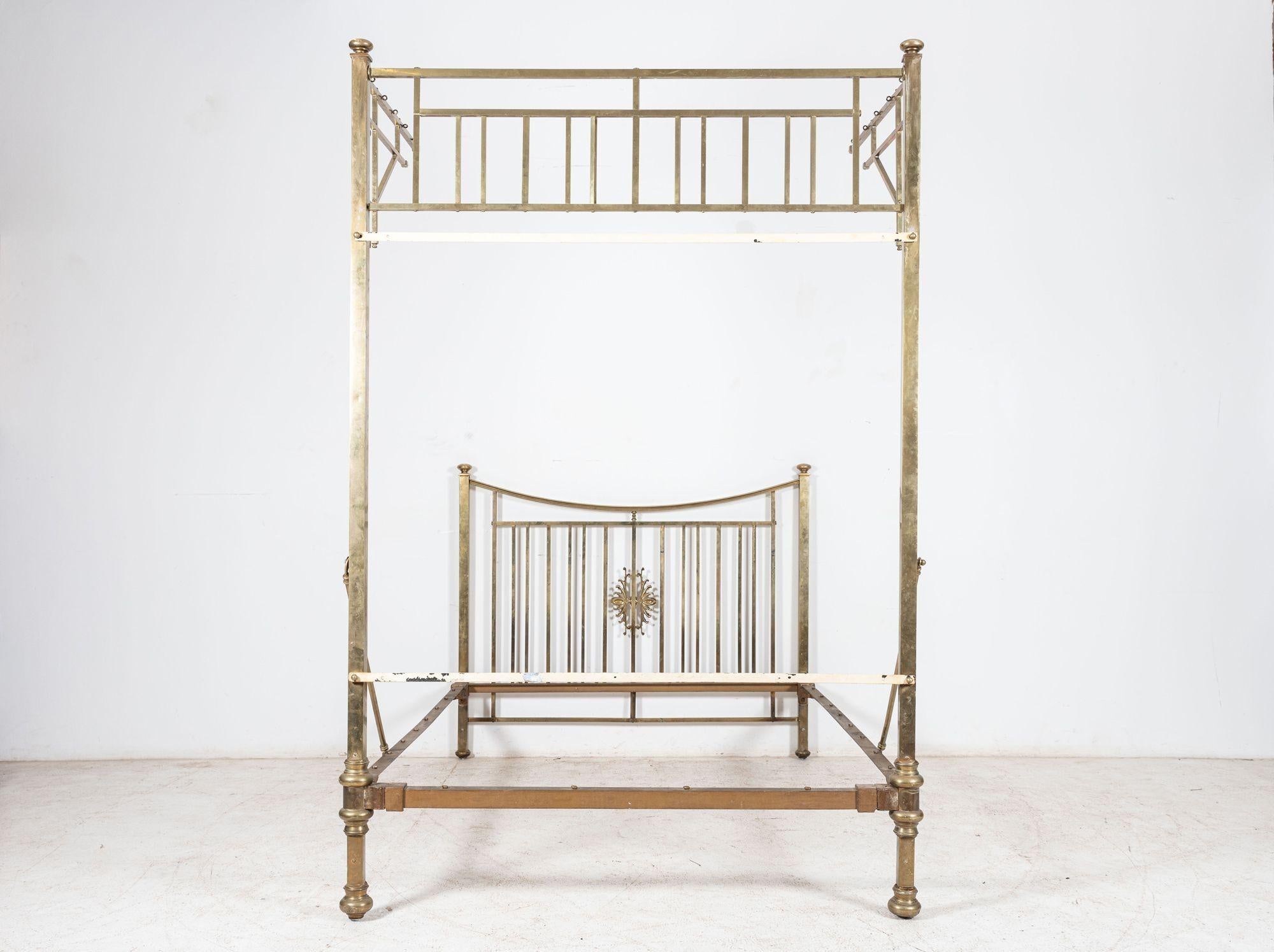 19th Century 19th C English Half Tester Double Brass Bed Frame For Sale