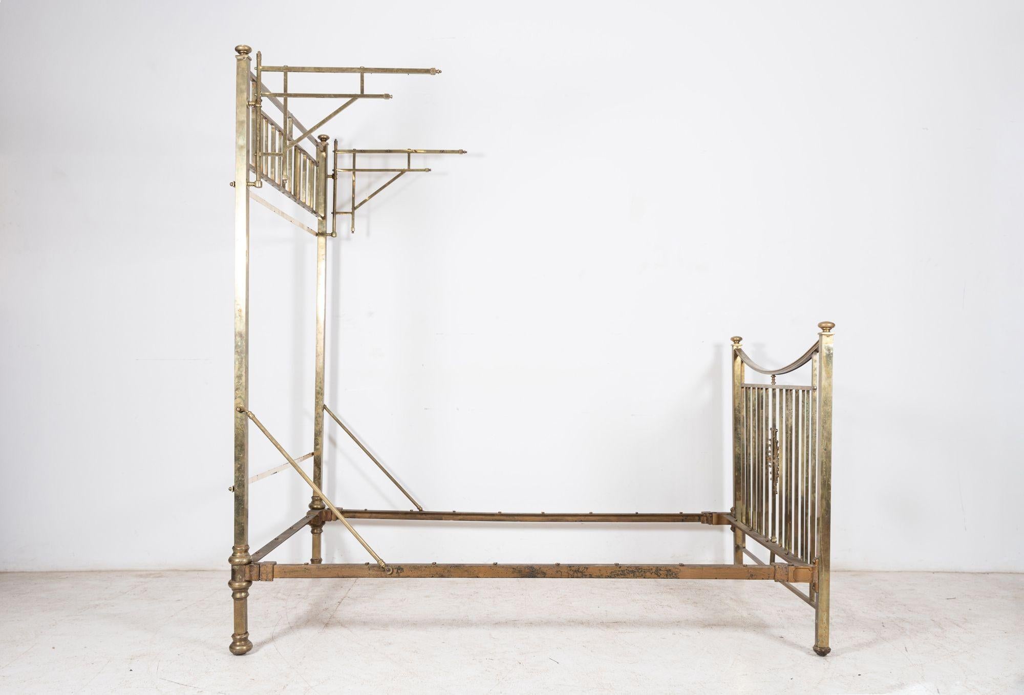 19th C English Half Tester Double Brass Bed Frame For Sale 1