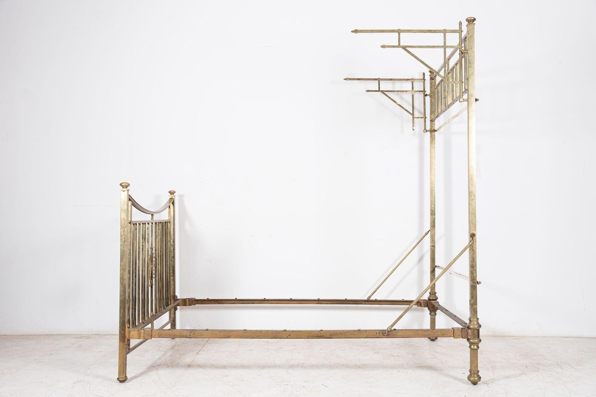 19th C English Half Tester Double Brass Bed Frame For Sale 2