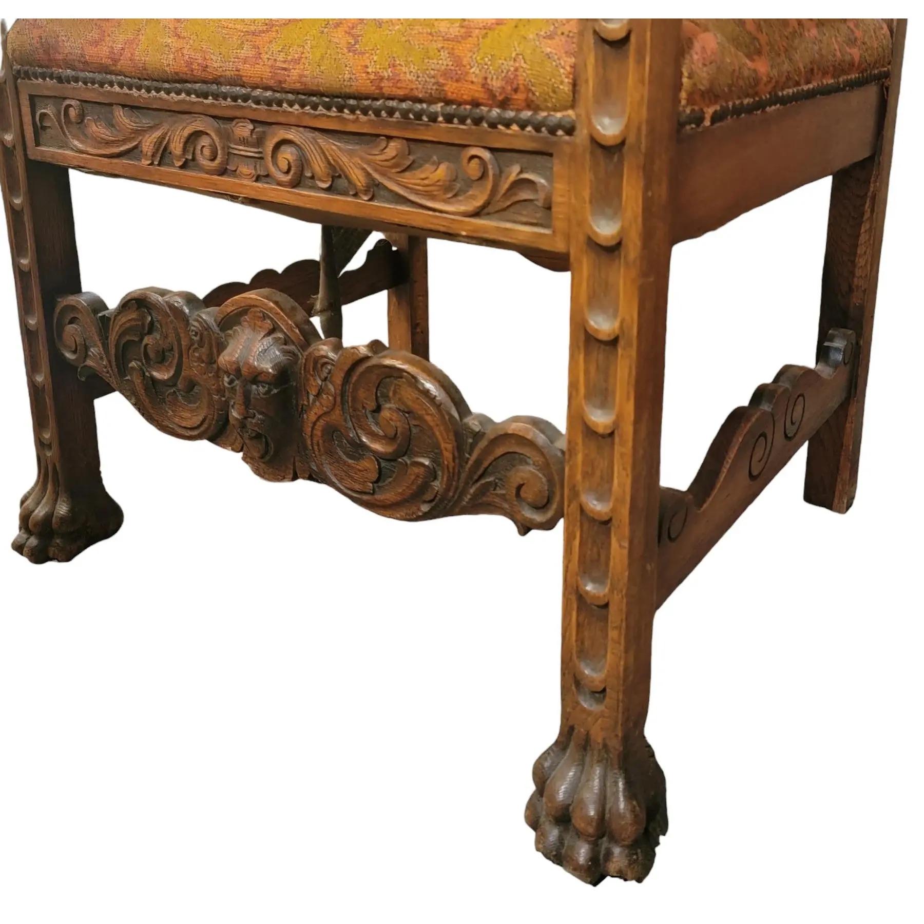 19thc English Hand Carved Wooden Kings Chair For Sale 1