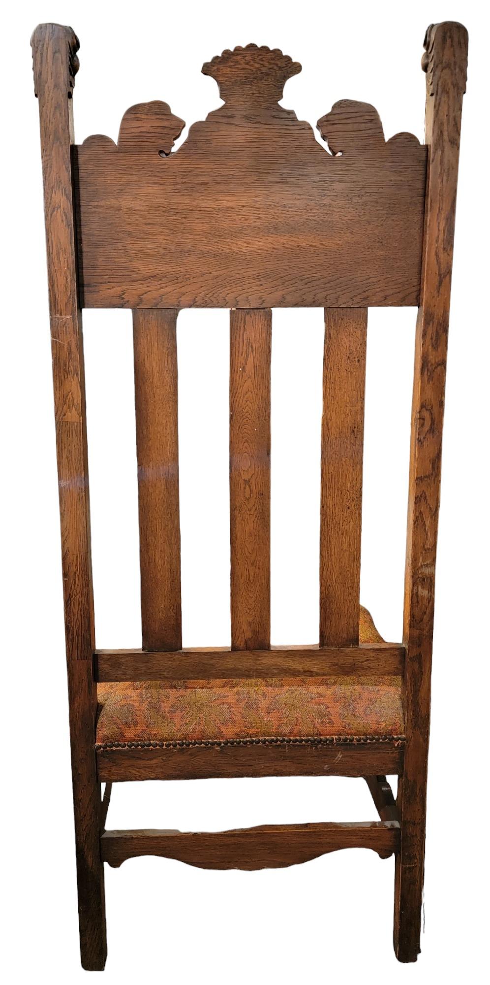 19thc English Hand Carved Wooden Kings Chair In Good Condition For Sale In Pasadena, CA