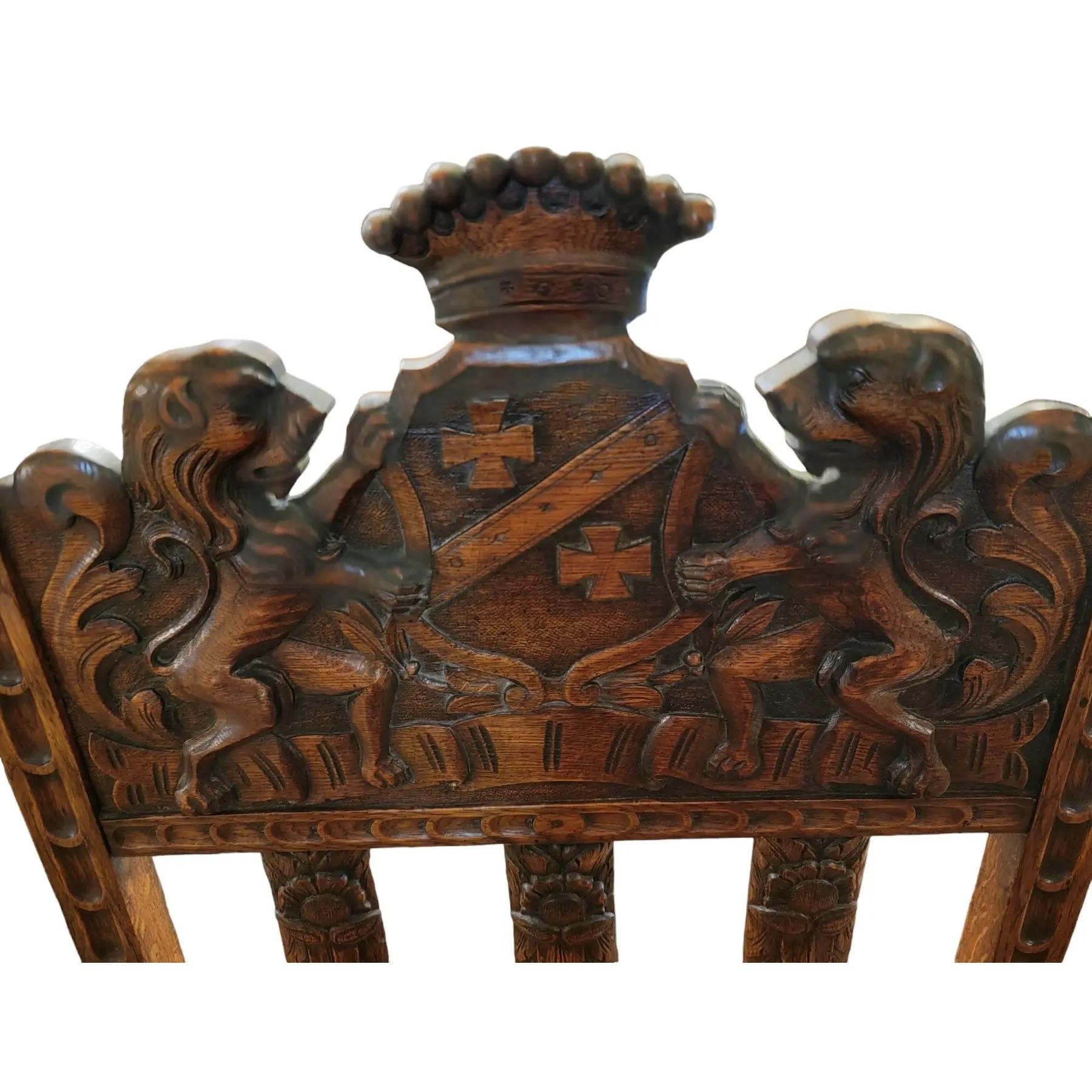 19thc English Hand Carved Wooden Kings Chair For Sale 2