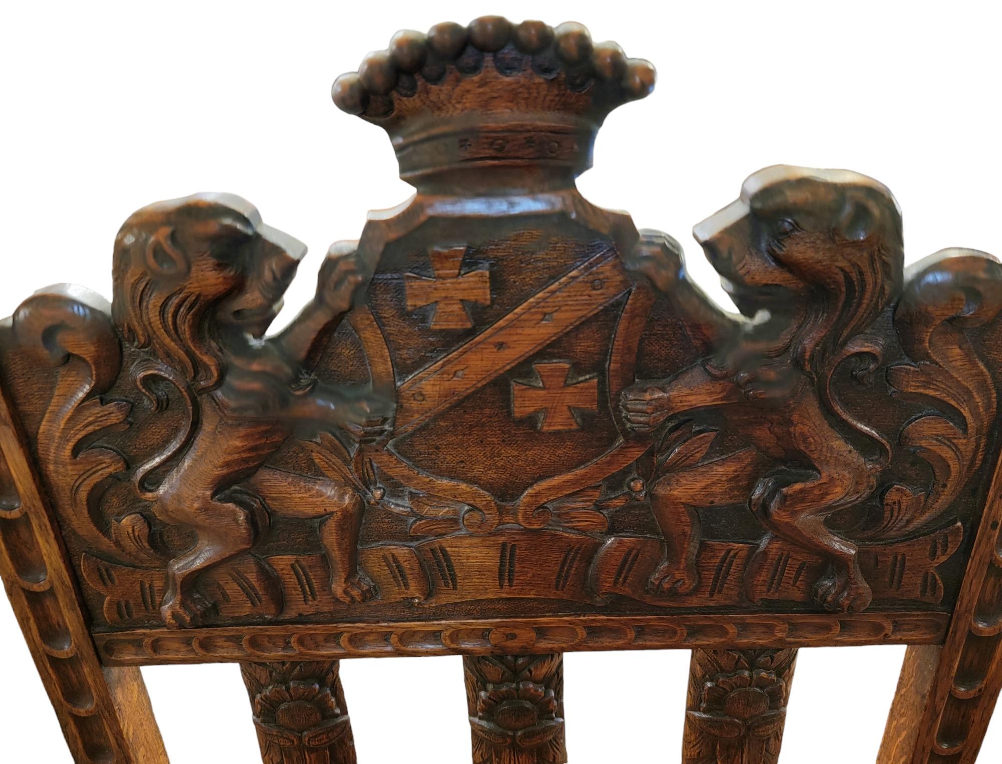 19th Century 19thc English Hand Carved Wooden Kings Chair For Sale