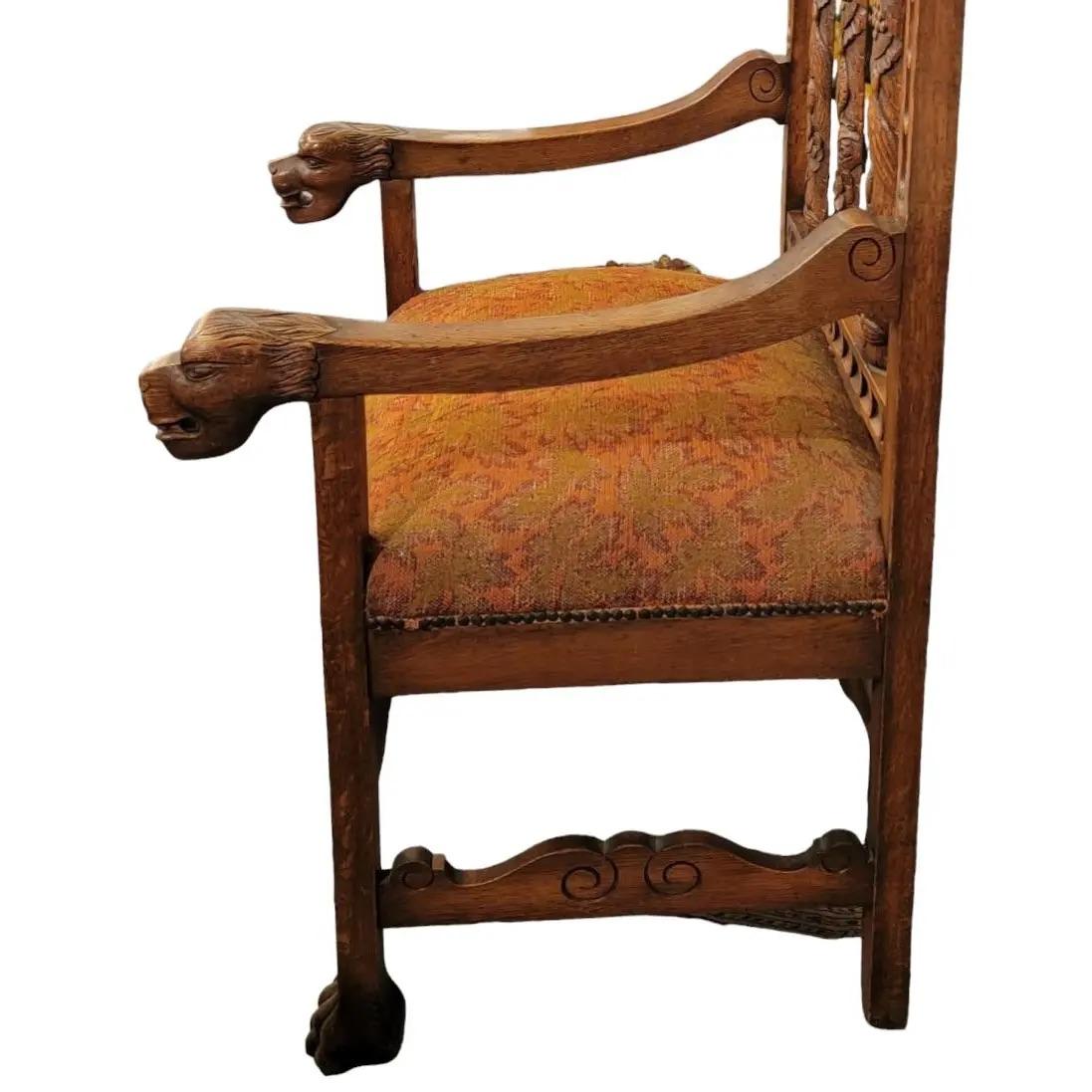 19thc English Hand Carved Wooden Kings Chair For Sale 4