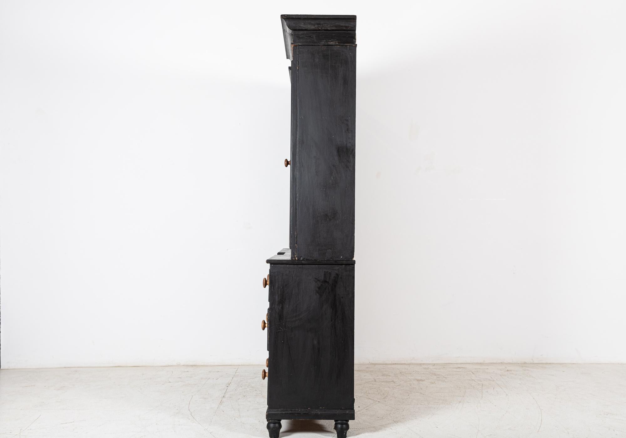 19thC English Inverted Ebonised Breakfront Housekeepers Cupboard For Sale 2