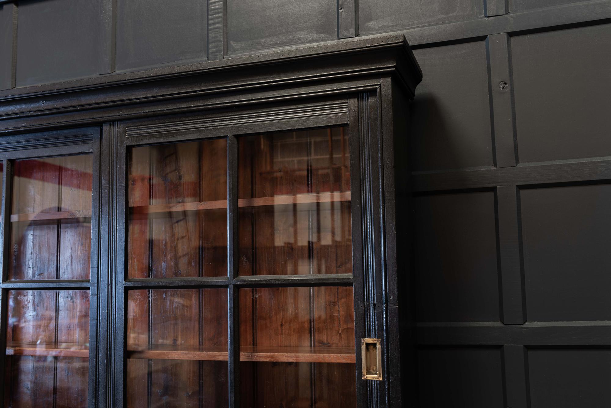 19th Century English Large Black Ebonized Sectional Bookcase Cabinet 5