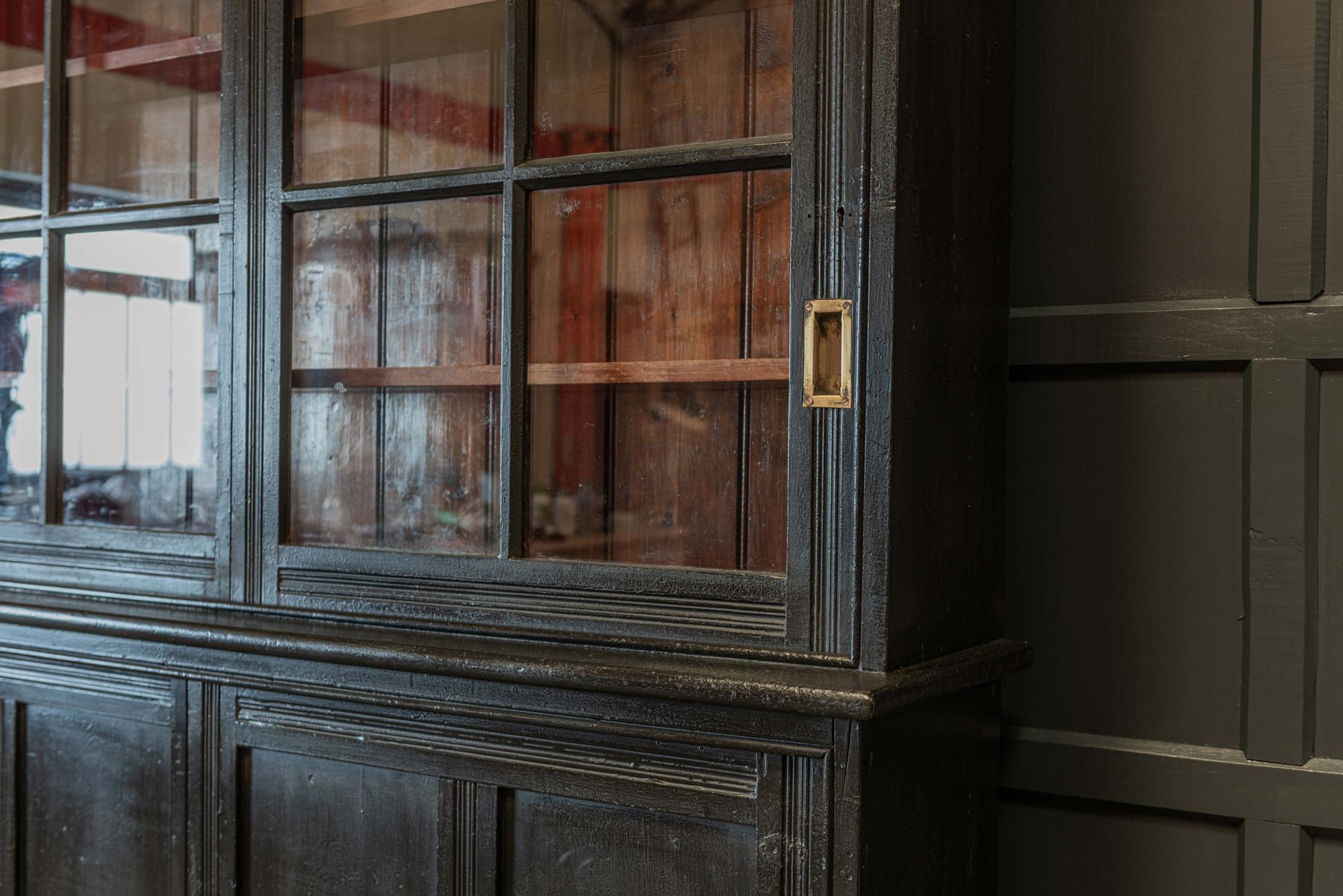 Pine 19th Century English Large Black Ebonized Sectional Bookcase Cabinet