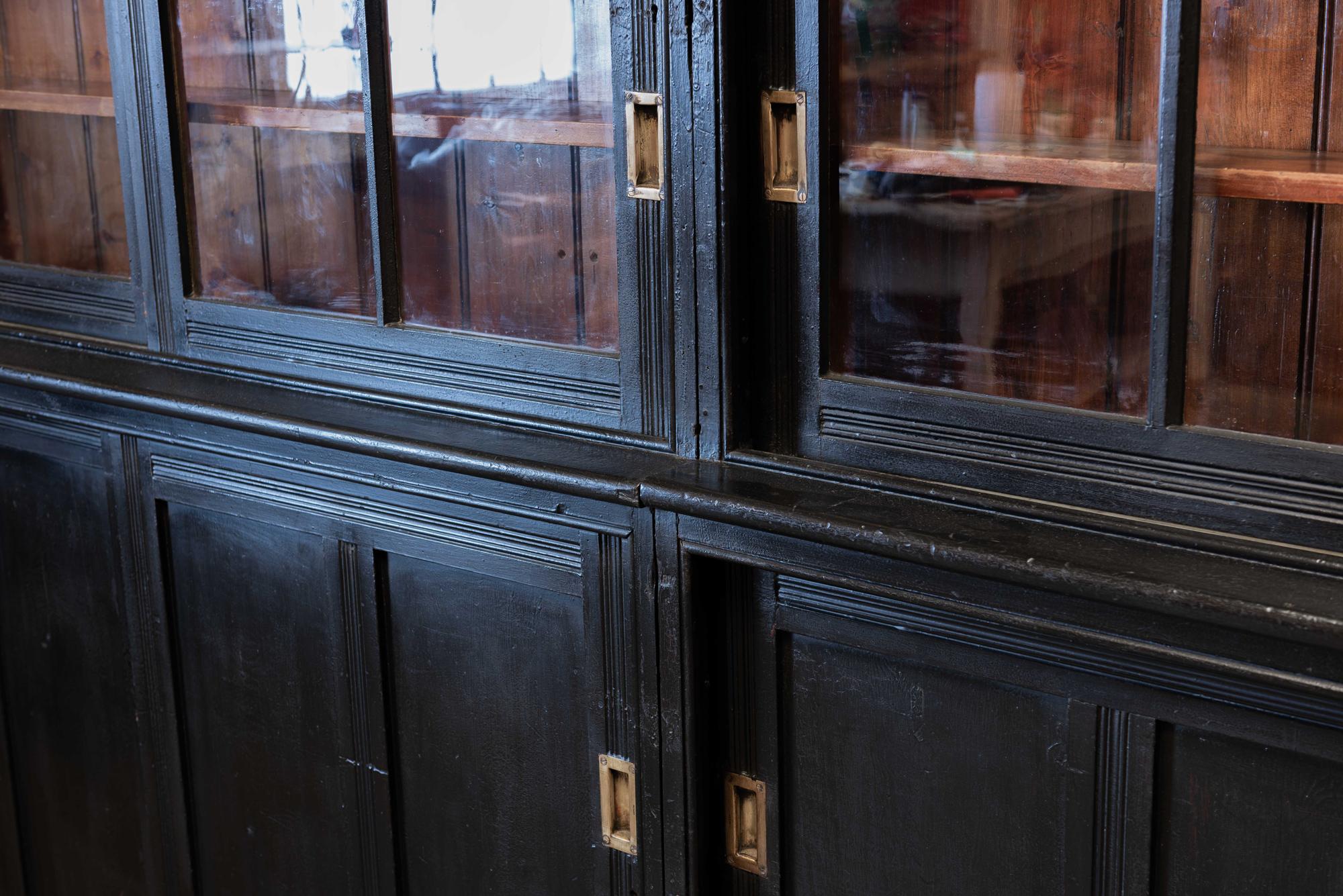19th Century English Large Black Ebonized Sectional Bookcase Cabinet 3