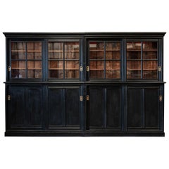 Antique 19th Century English Large Black Ebonized Sectional Bookcase Cabinet
