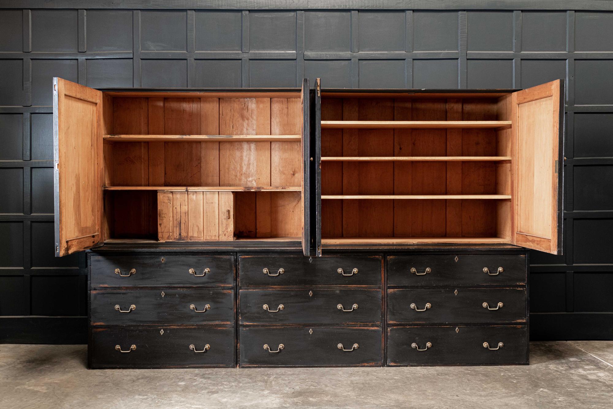 19thC English Large Country House Ebonised Housekeepers Cupboard In Good Condition In Staffordshire, GB