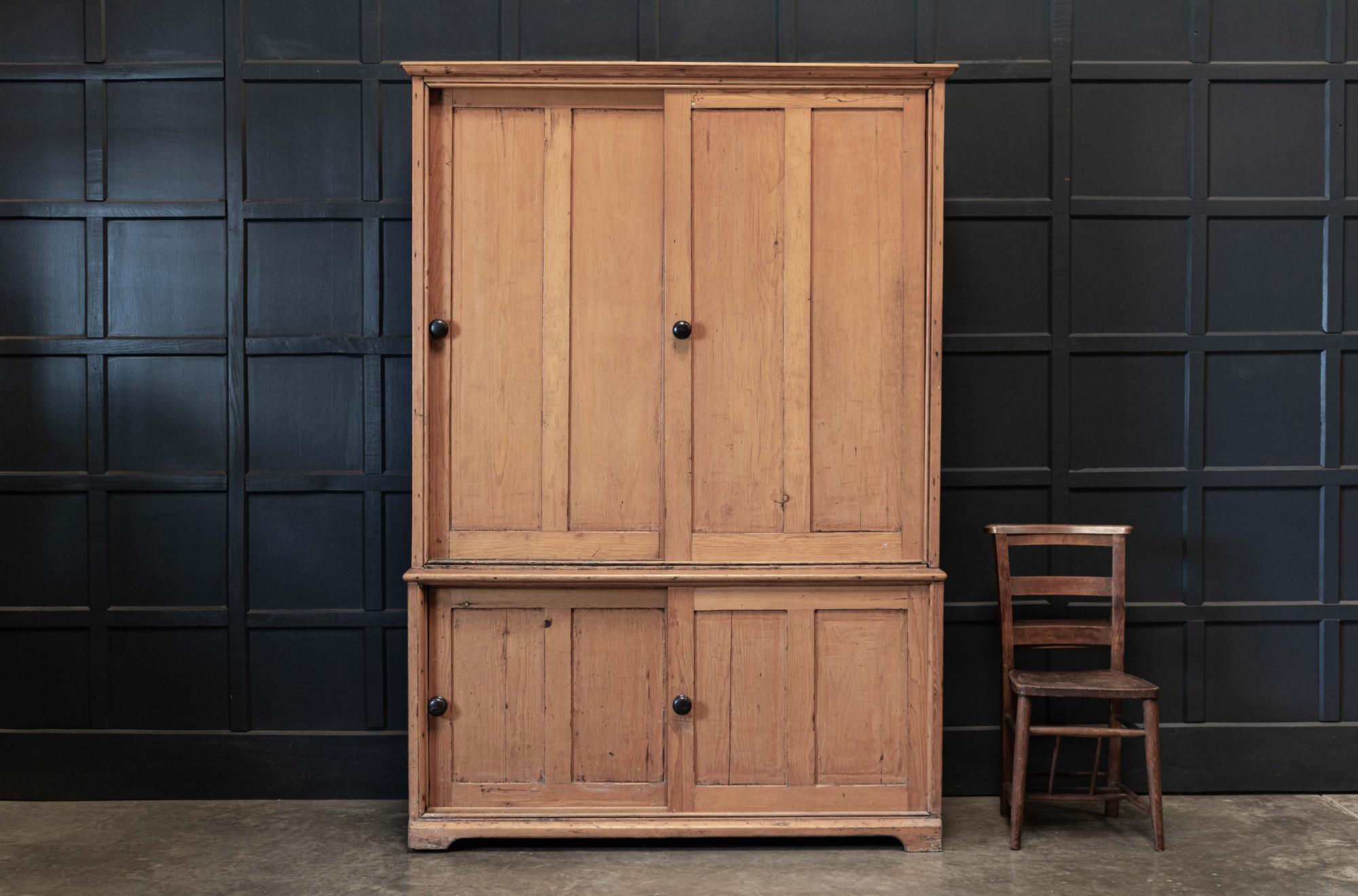British 19thC English Large Pine Housekeepers Cupboard