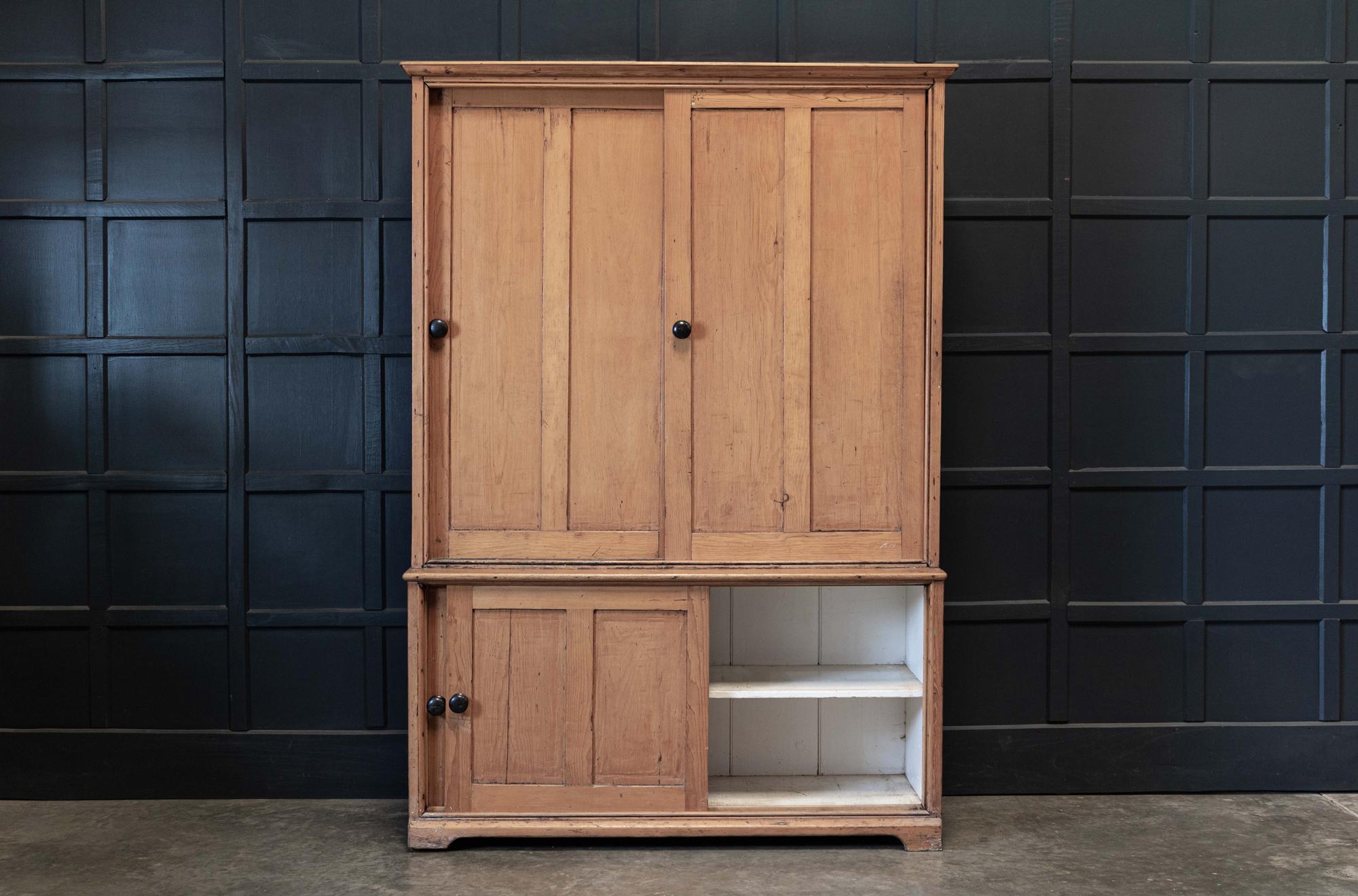 19thC English Large Pine Housekeepers Cupboard 1