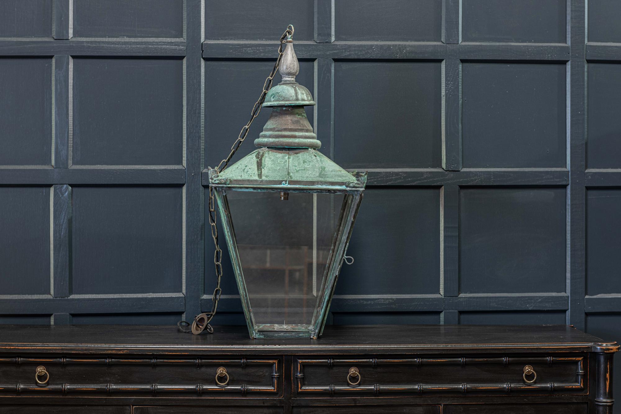British 19th Century English Large Verdigris Glazed Lantern