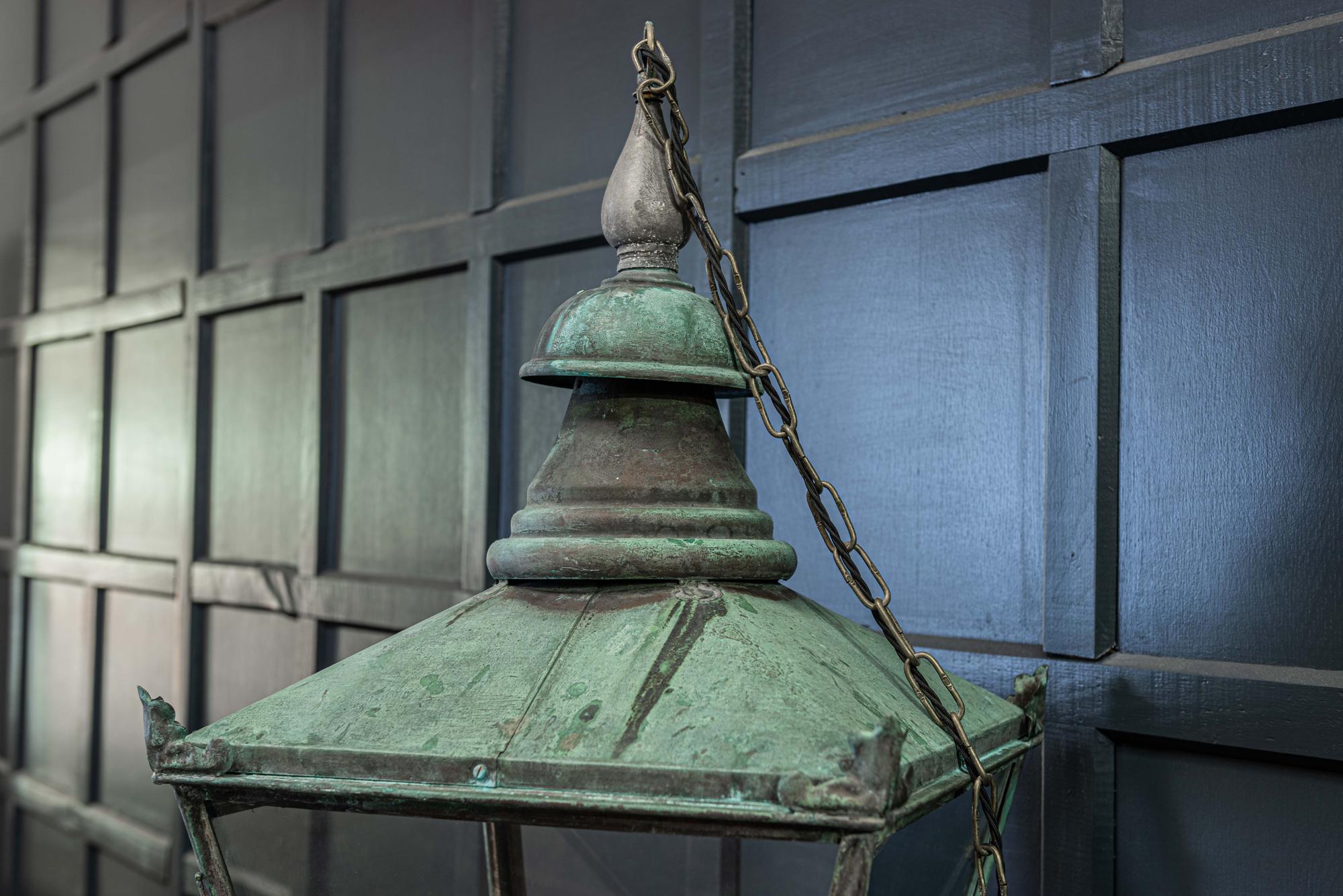 Late 19th Century 19th Century English Large Verdigris Glazed Lantern
