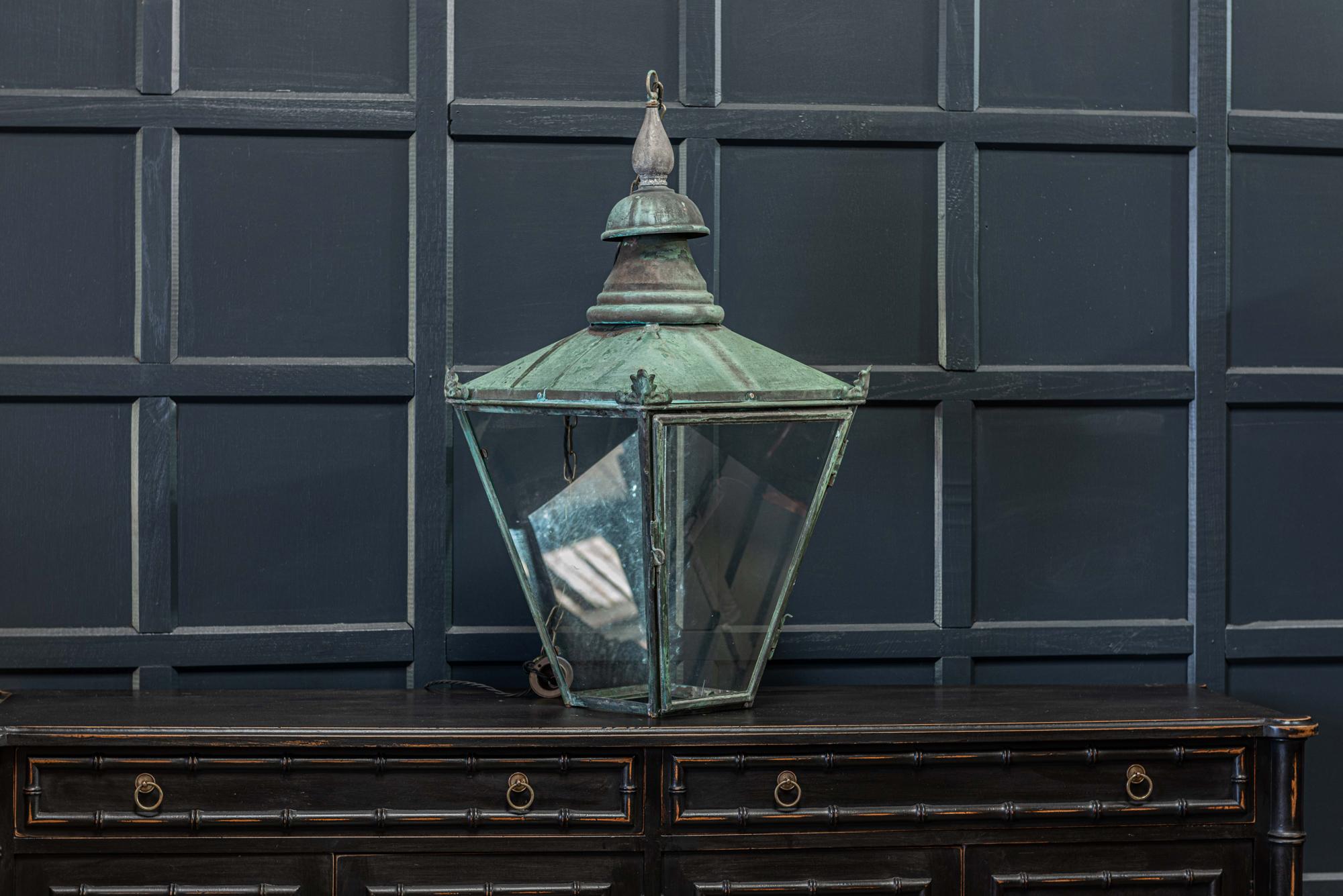 Copper 19th Century English Large Verdigris Glazed Lantern