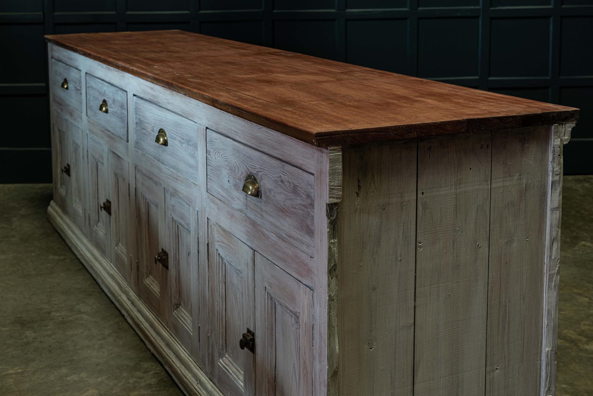 19th Century English Limewashed Pine Counter / Dresser Base / Sideboard 3
