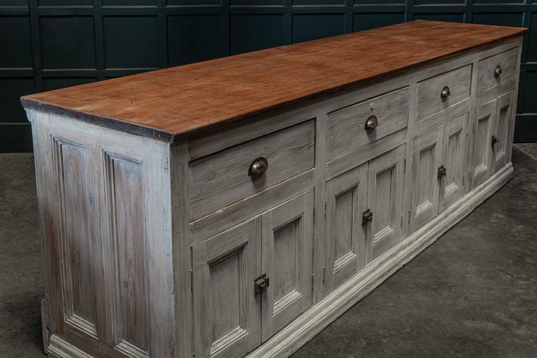 19th Century English Limewashed Pine Counter / Dresser Base / Sideboard ...