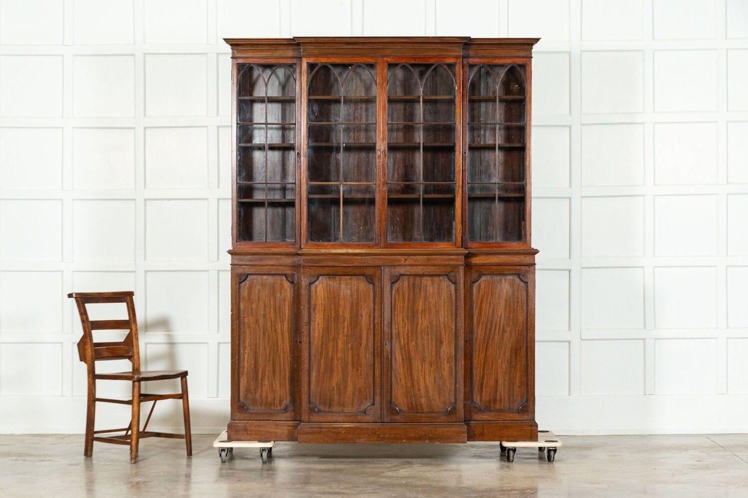 19th Century 19thC English Mahogany Arched Glazed Bookcase Cabinet For Sale