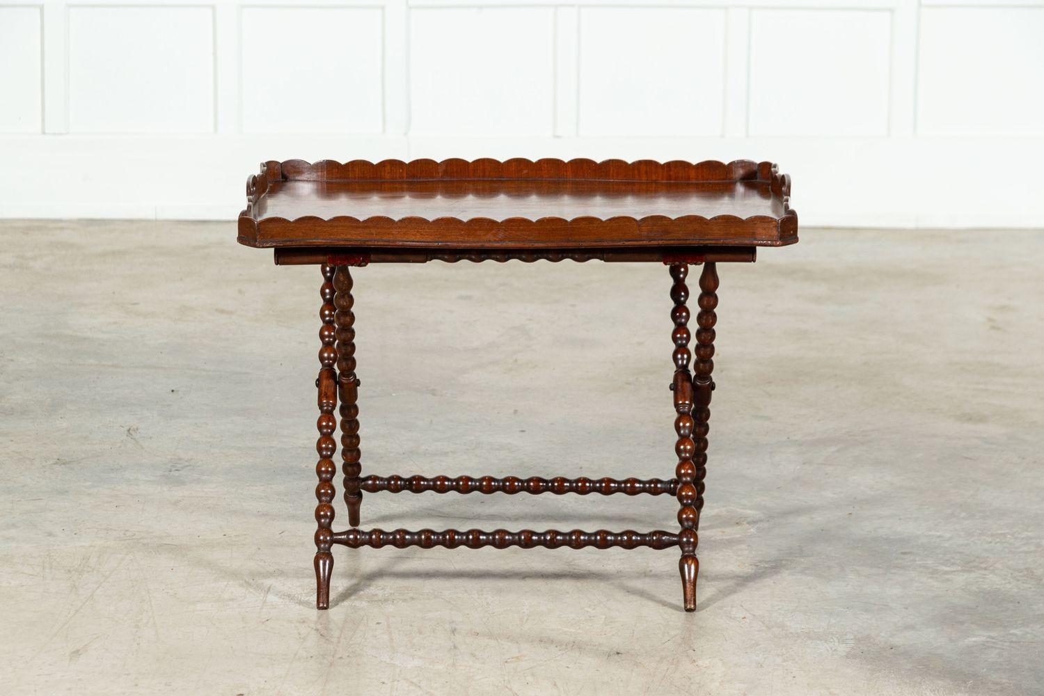 19thC English Mahogany Bobbin Butlers Tray & Stand For Sale 10