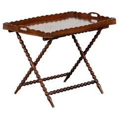 19thC English Mahogany Bobbin Butlers Tray & Stand