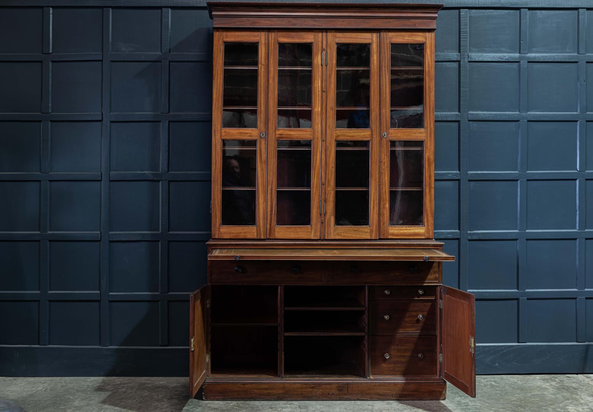 19th Century English Mahogany Glazed Secretaire Bookcase For Sale 1