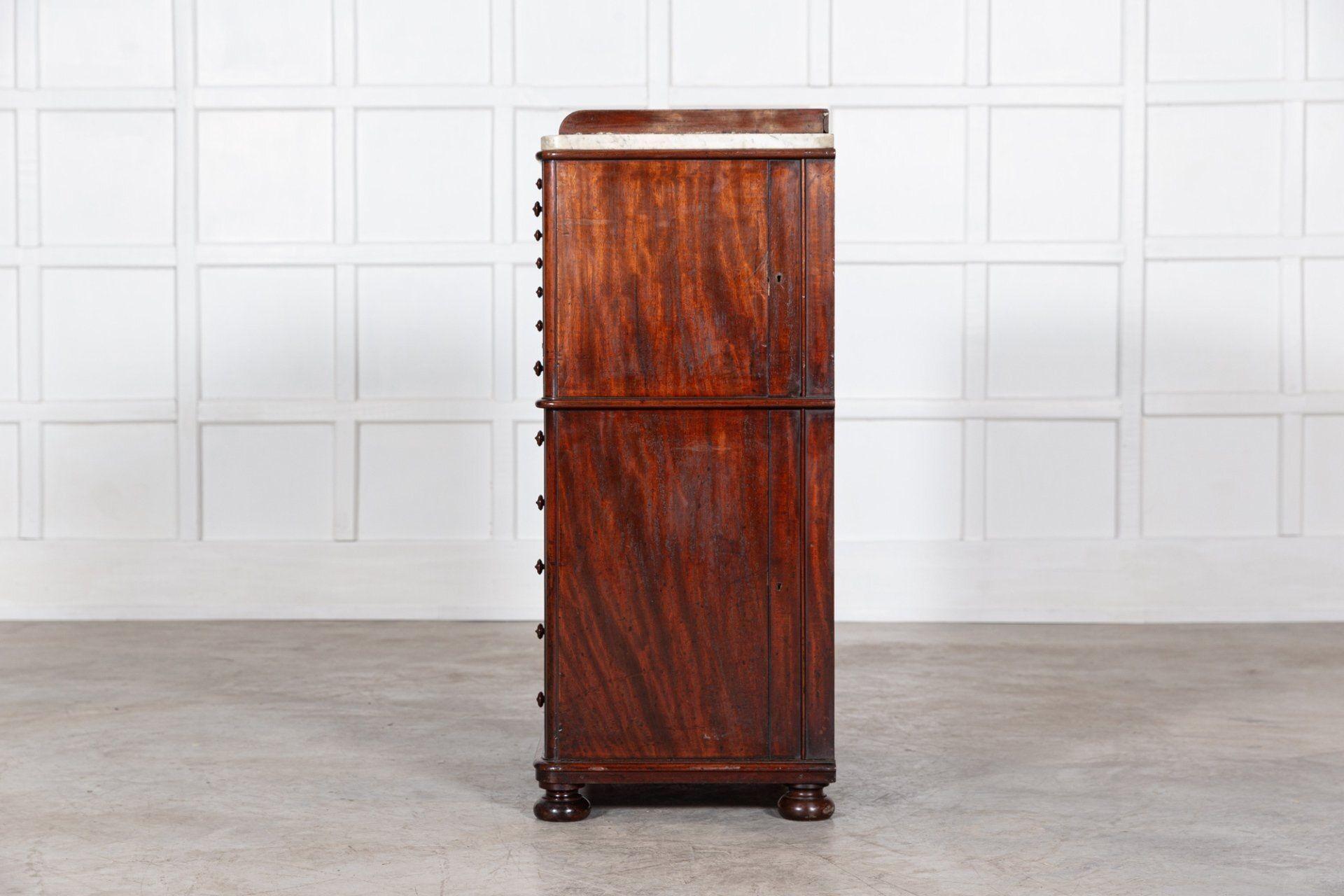 19thC English Mahogany & Marble Top Collectors Cabinet For Sale 8