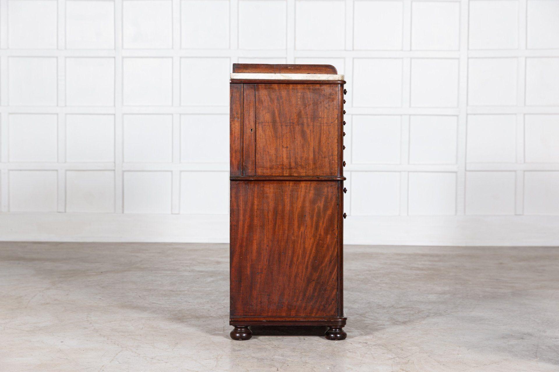 19thC English Mahogany & Marble Top Collectors Cabinet For Sale 9