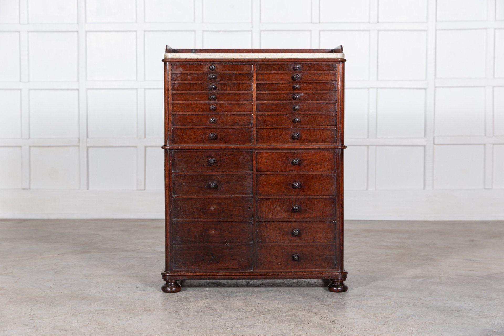 19thC English Mahogany & Marble Top Collectors Cabinet For Sale 1