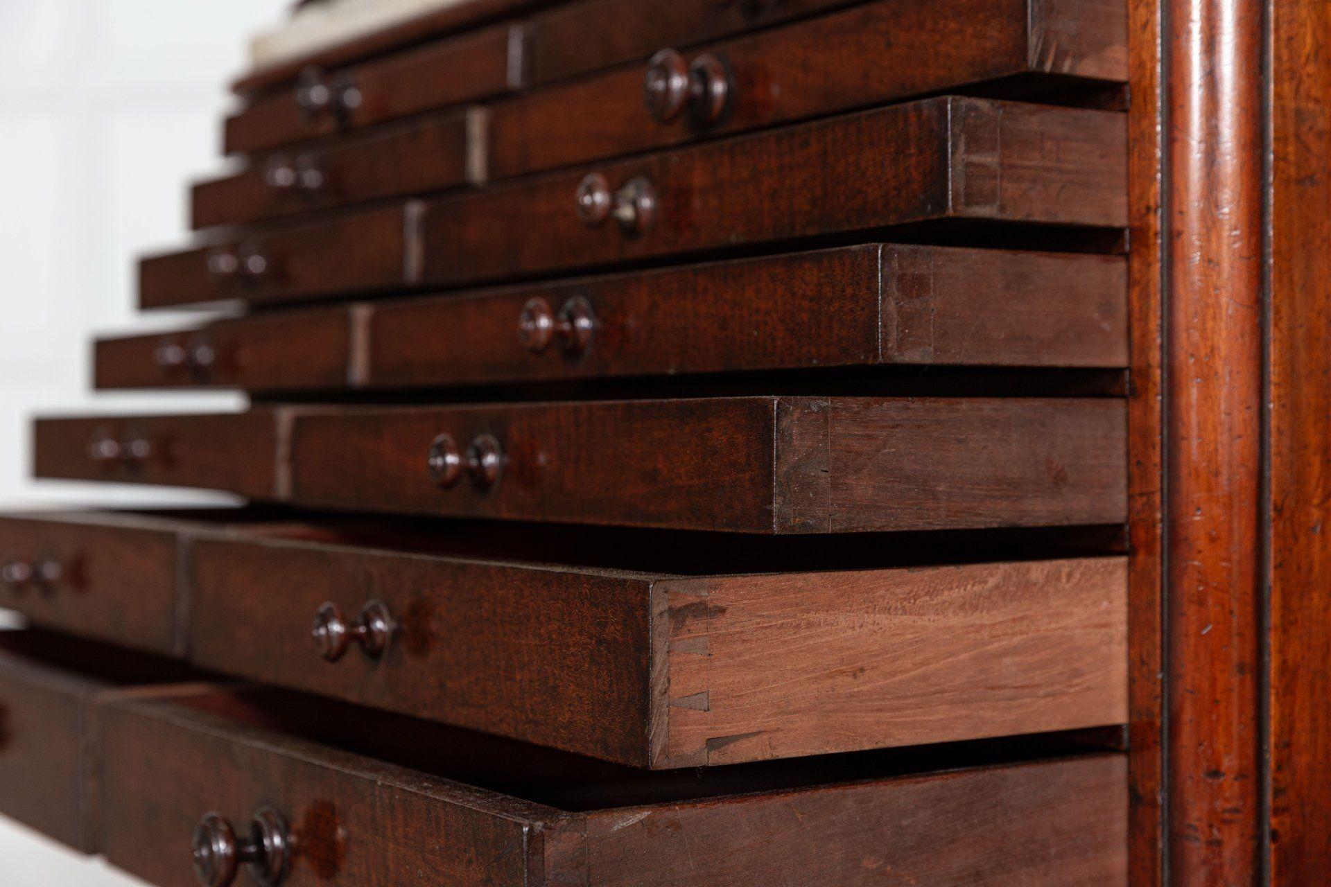 19thC English Mahogany & Marble Top Collectors Cabinet For Sale 4