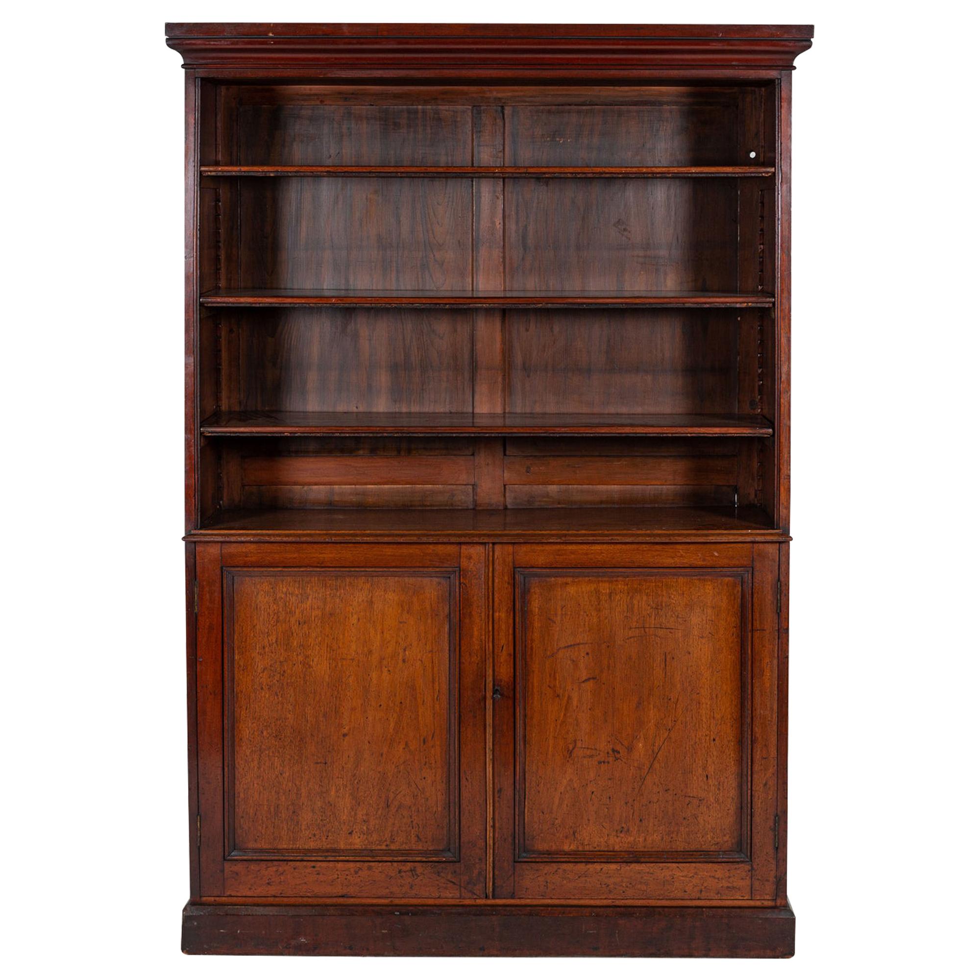 English Low Short Open Bookcase Bookshelf with Drawers For Sale at 1stDibs