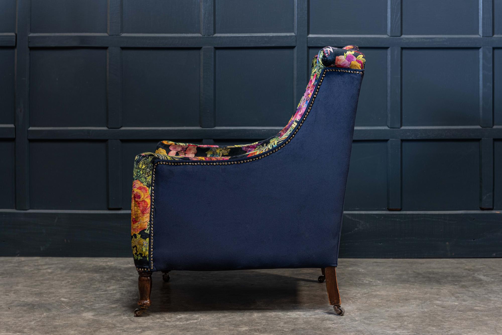 19th Century English Mahogany Wingback Armchair, Liberty Secret Garden Velvet 2