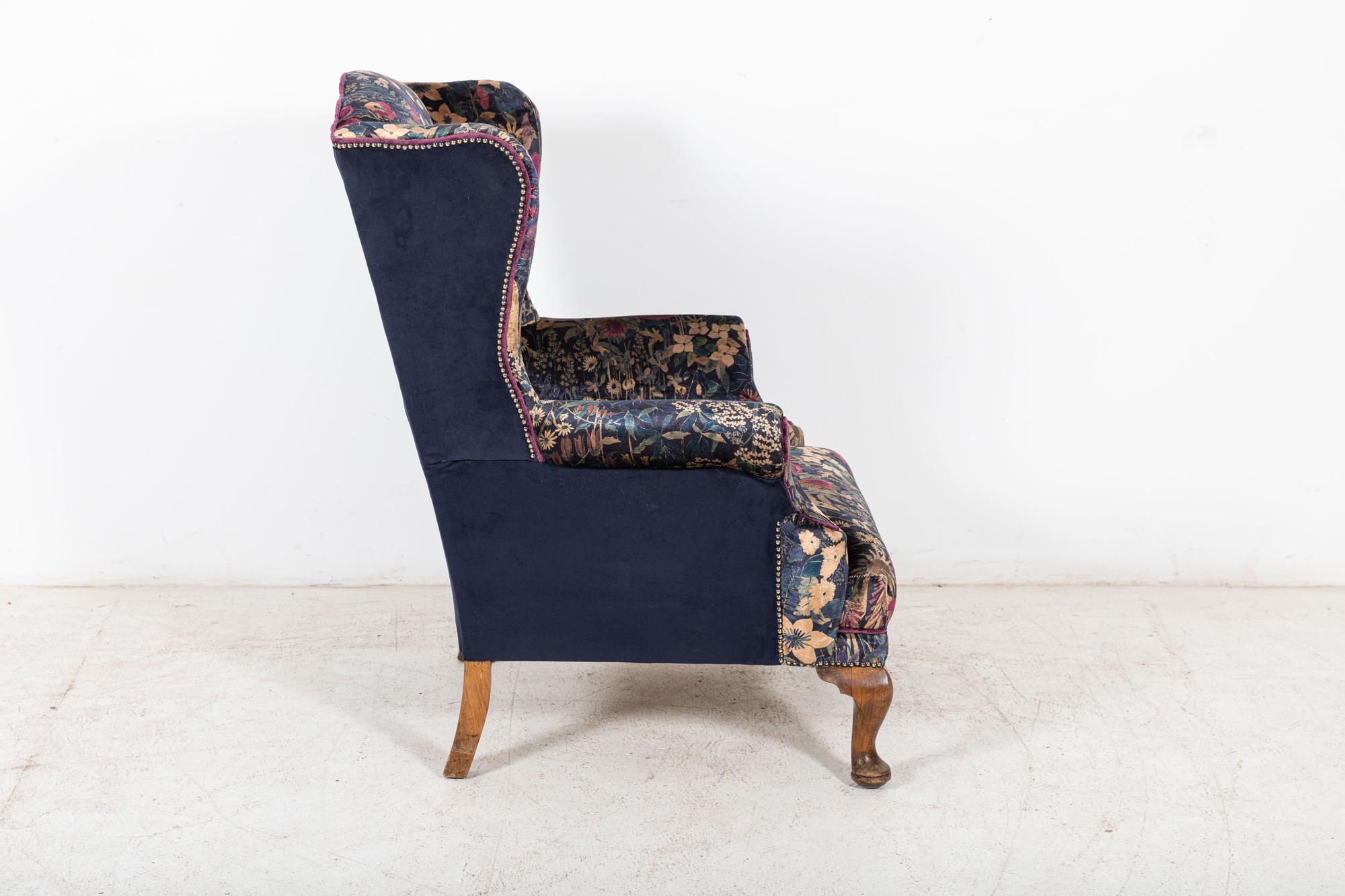19thC English Mahogany Wingback Armchair Re-Upholstered in Liberty For Sale 6