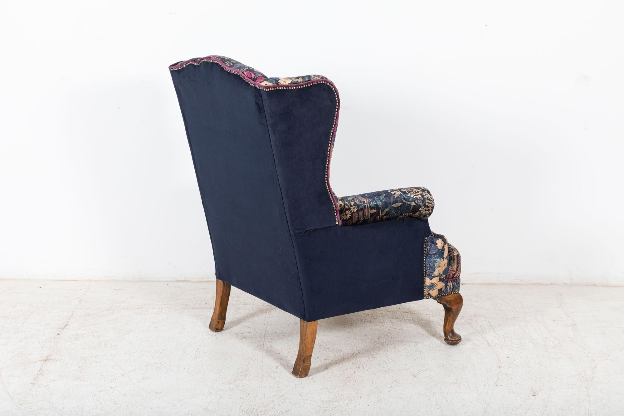 19thC English Mahogany Wingback Armchair Re-Upholstered in Liberty For Sale 8
