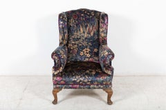 19thC English Mahogany Wingback Armchair Re-Upholstered in Liberty