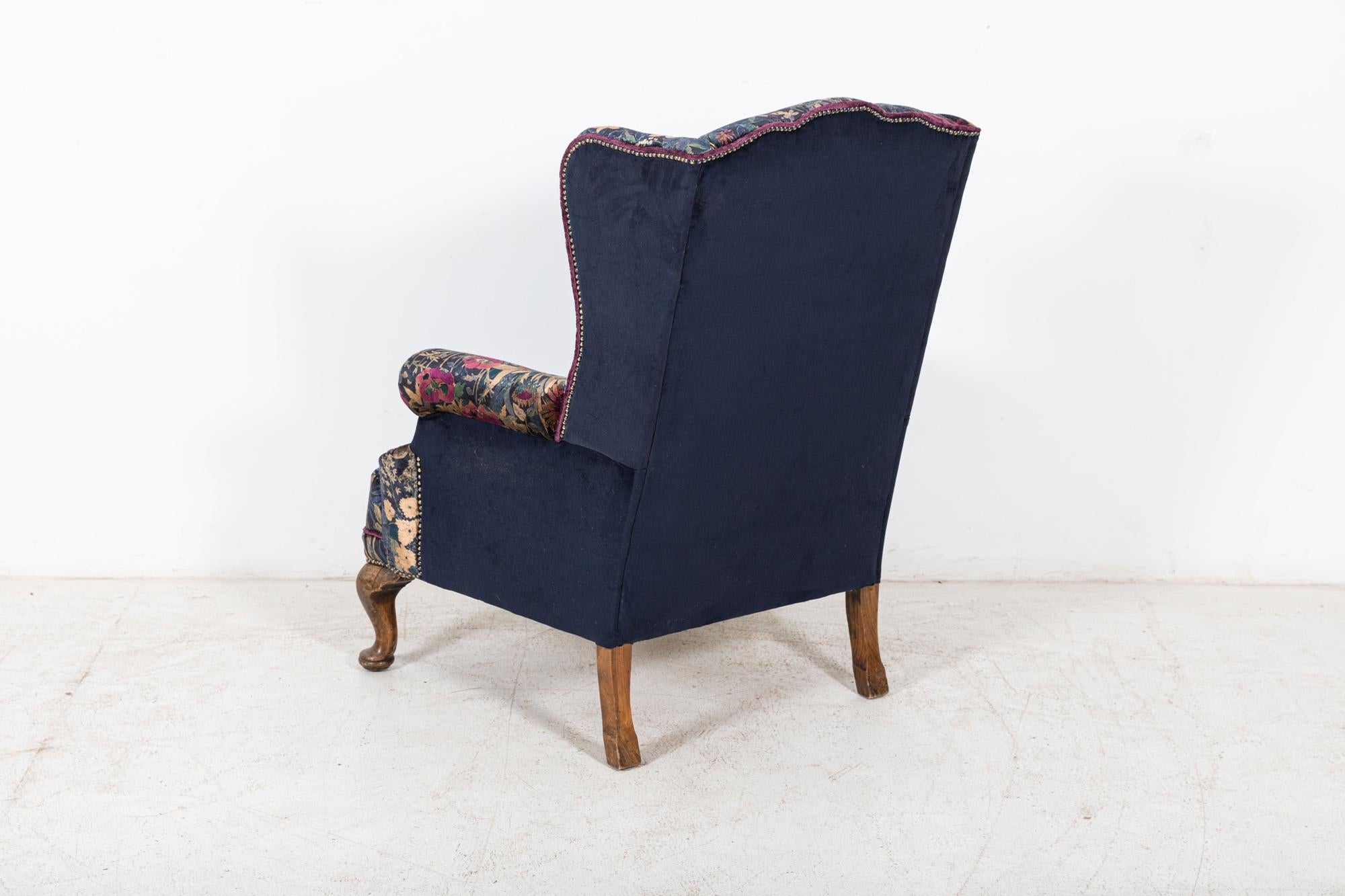 Oak 19thC English Mahogany Wingback Armchair Re-Upholstered in Liberty For Sale