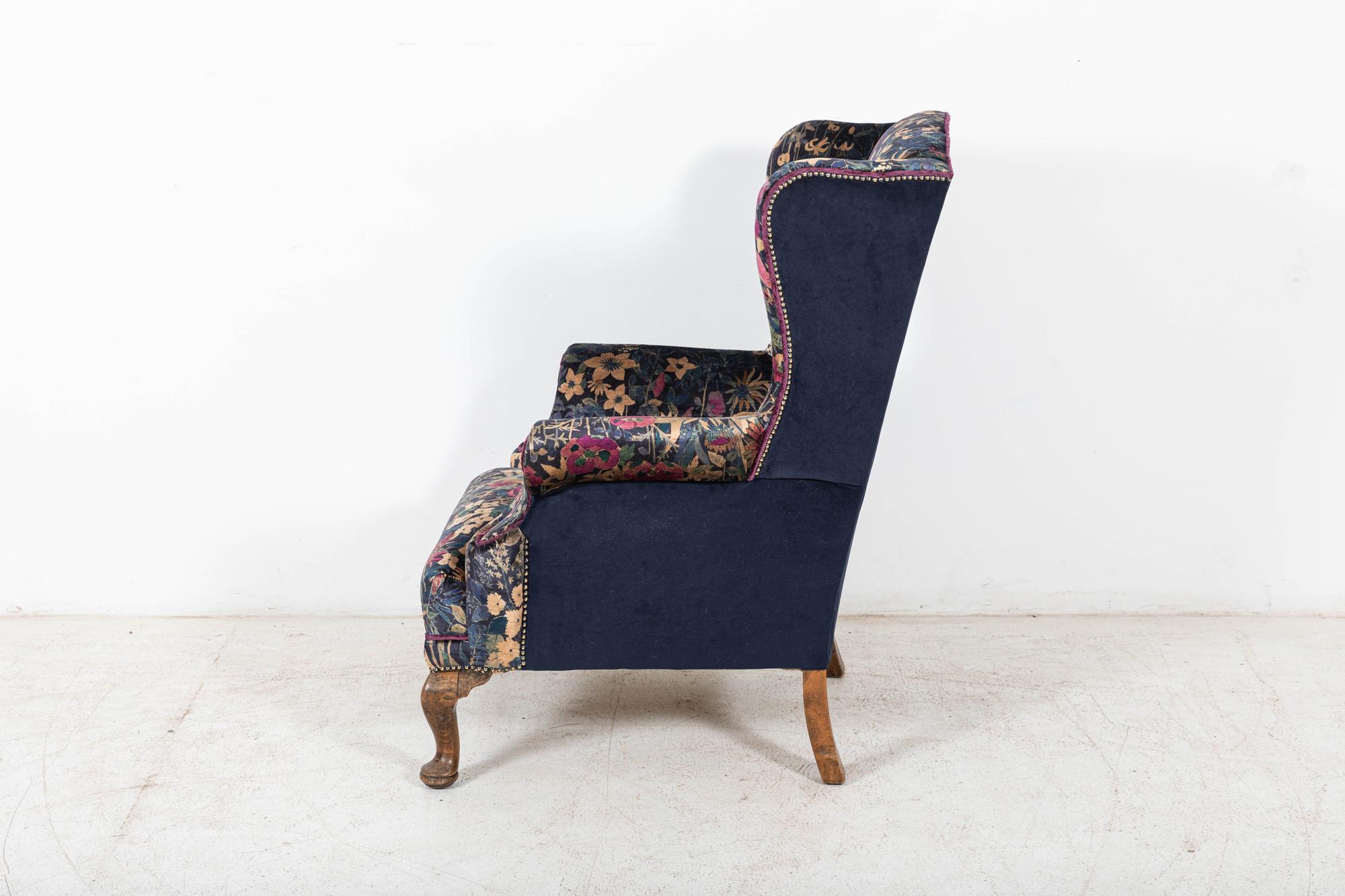 19thC English Mahogany Wingback Armchair Re-Upholstered in Liberty For Sale 2