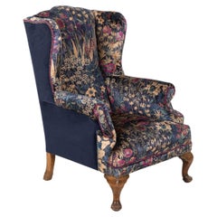 Antique 19thC English Mahogany Wingback Armchair Re-Upholstered in Liberty