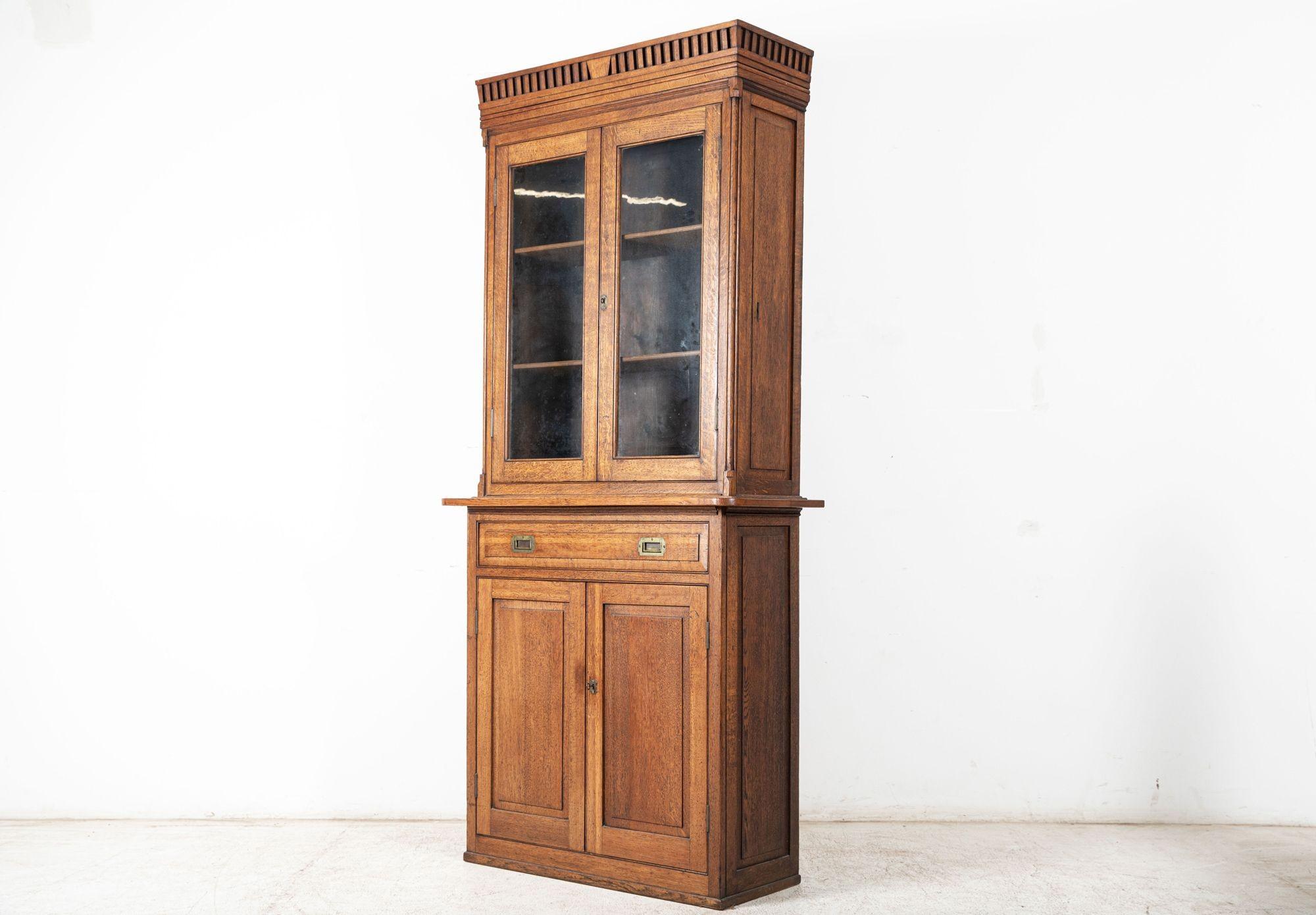 Late 19th Century 19th C English Oak Estate Bookcase Cabinet For Sale