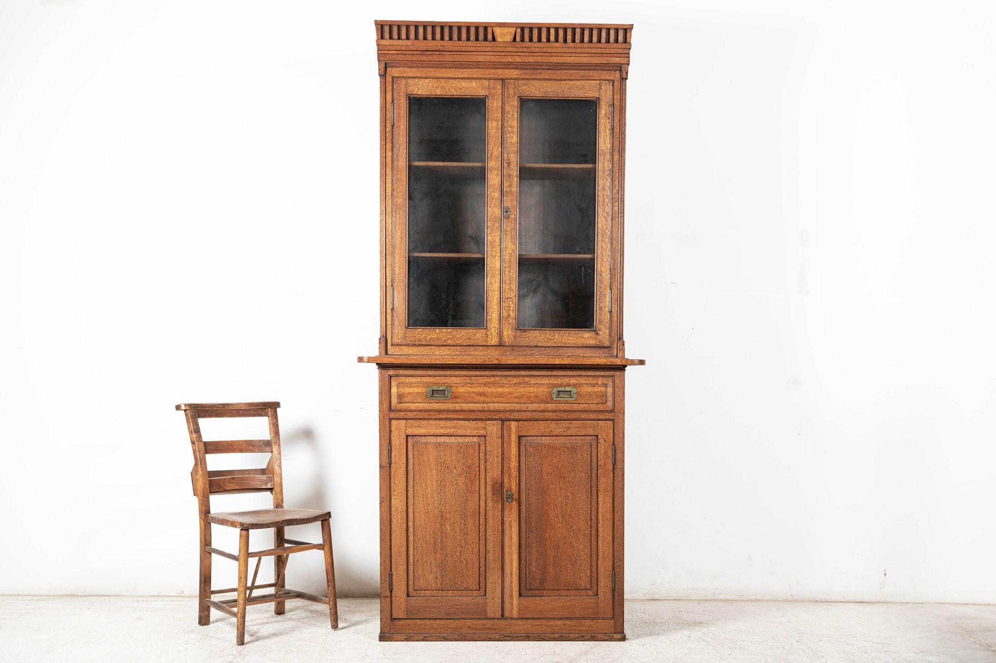 19th C English Oak Estate Bookcase Cabinet For Sale 1