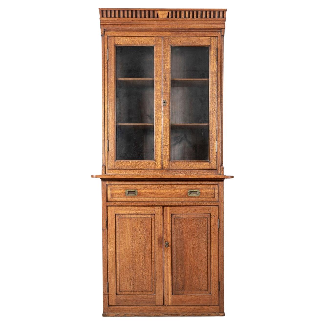 19th C English Oak Estate Bookcase Cabinet For Sale
