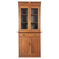Antique 19th C English Oak Estate Bookcase Cabinet