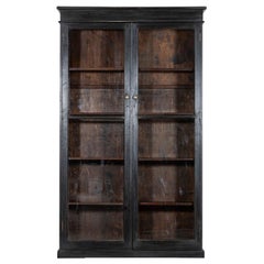 19thC English Oak Glazed Bookcase Cabinet