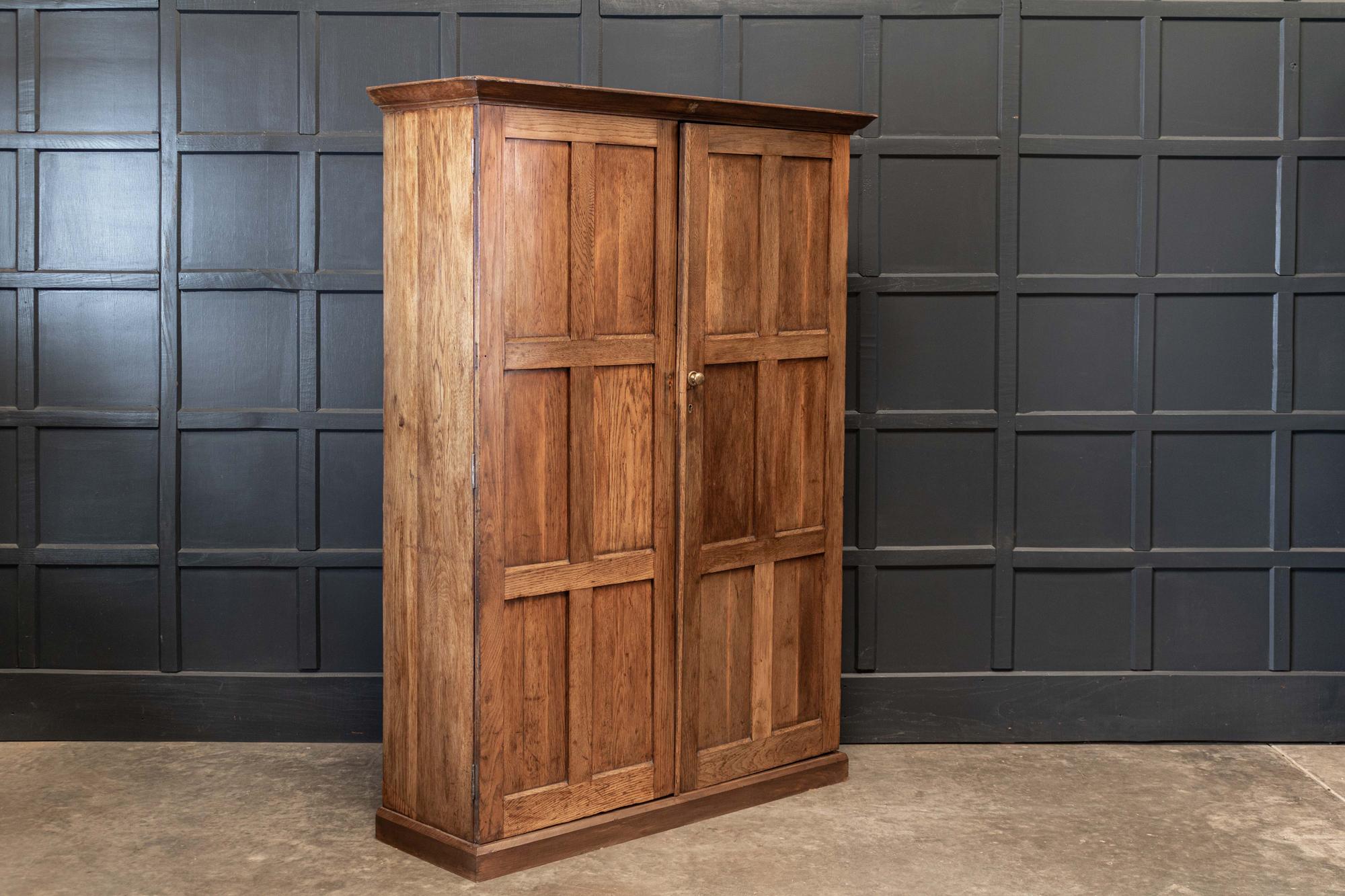 British 19thC English Oak Panelled Cupboard