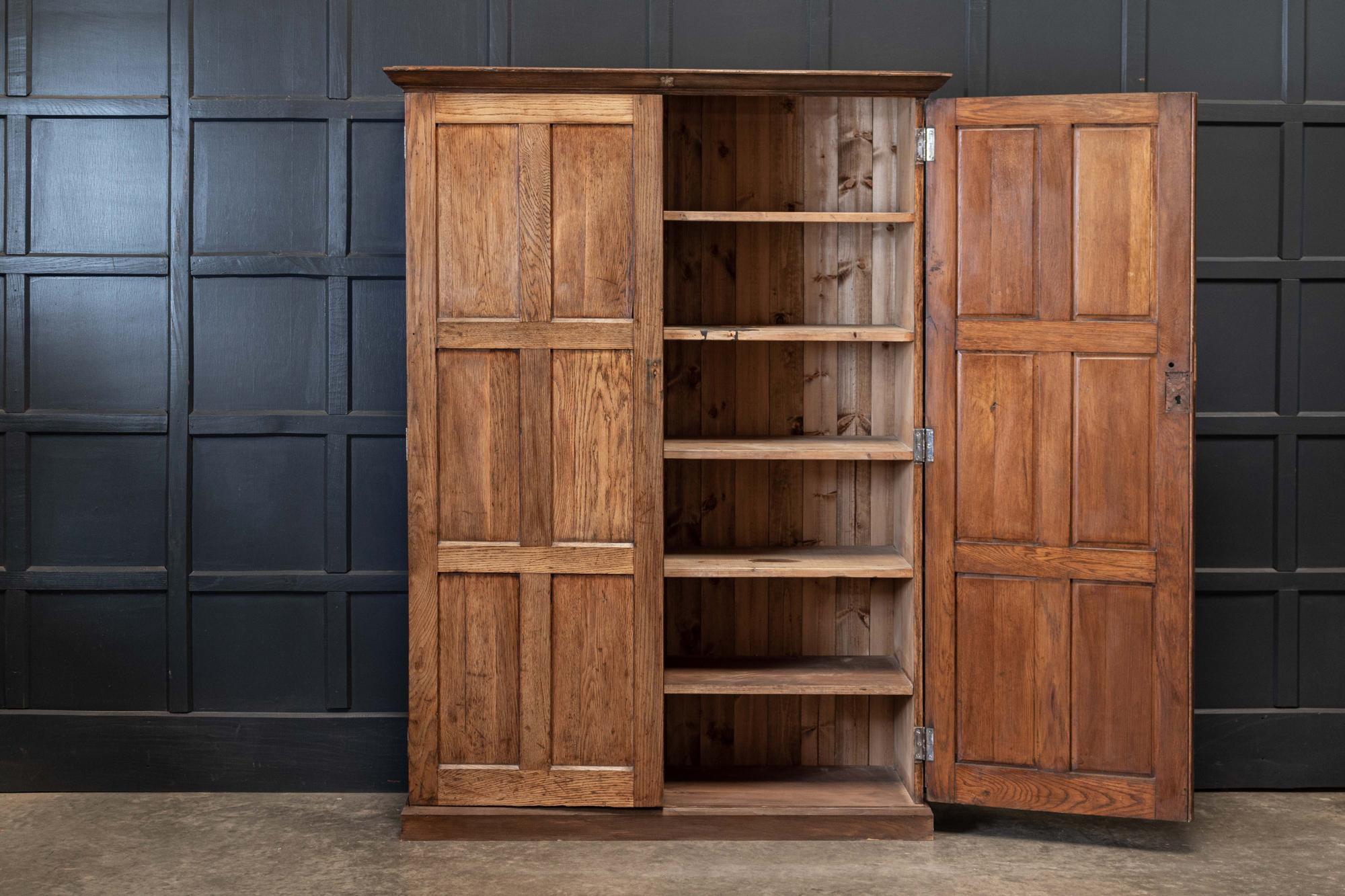 19thC English Oak Panelled Cupboard 1