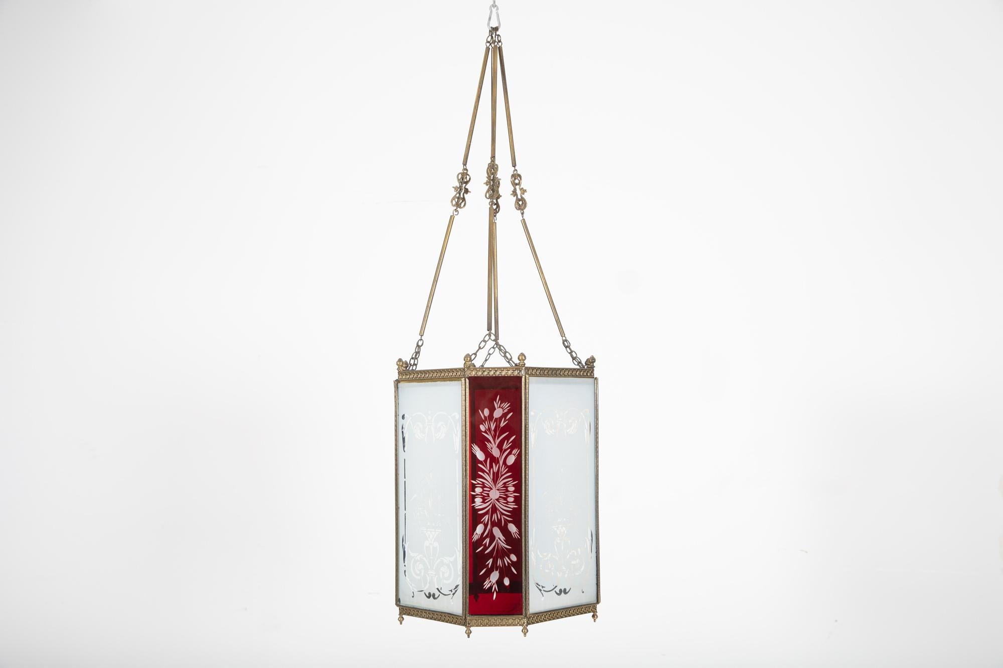 19th C English Oversized Etched Glass Lantern Shade In Good Condition For Sale In Staffordshire, GB