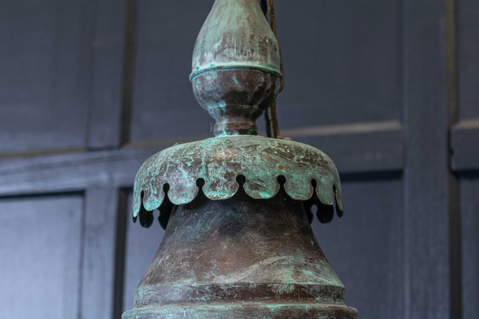19thC English Oversized Hexagonal Verdigris Statement Lantern 1