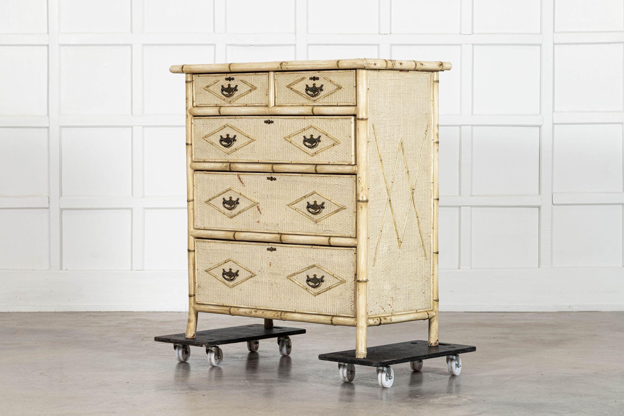 19thC English Painted Bamboo Chest Drawers In Good Condition For Sale In Staffordshire, GB