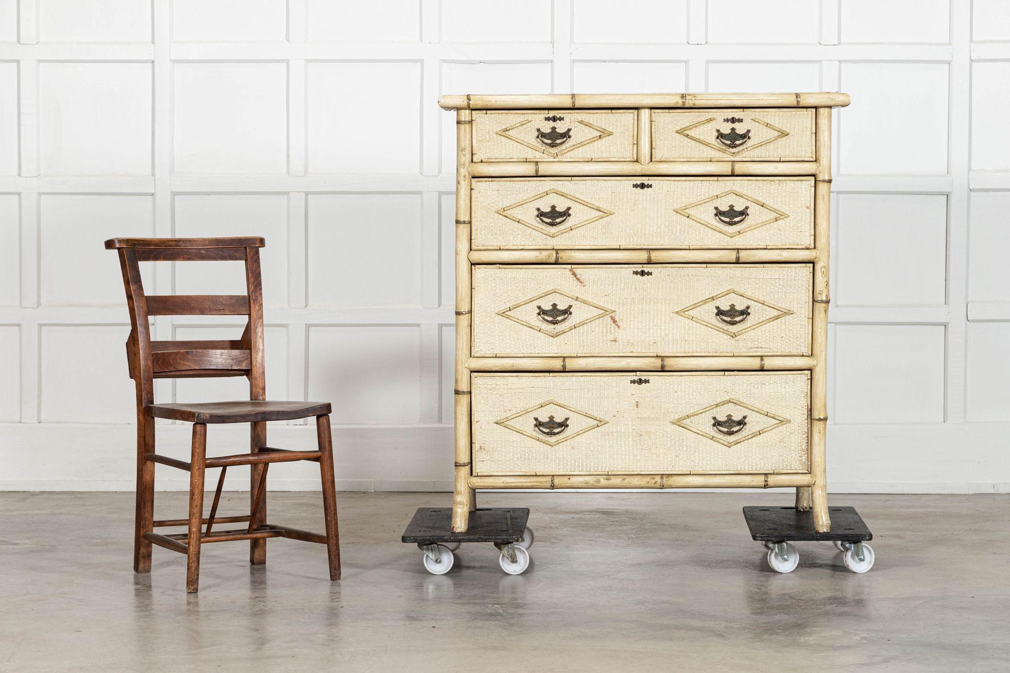 19thC English Painted Bamboo Chest Drawers For Sale 2